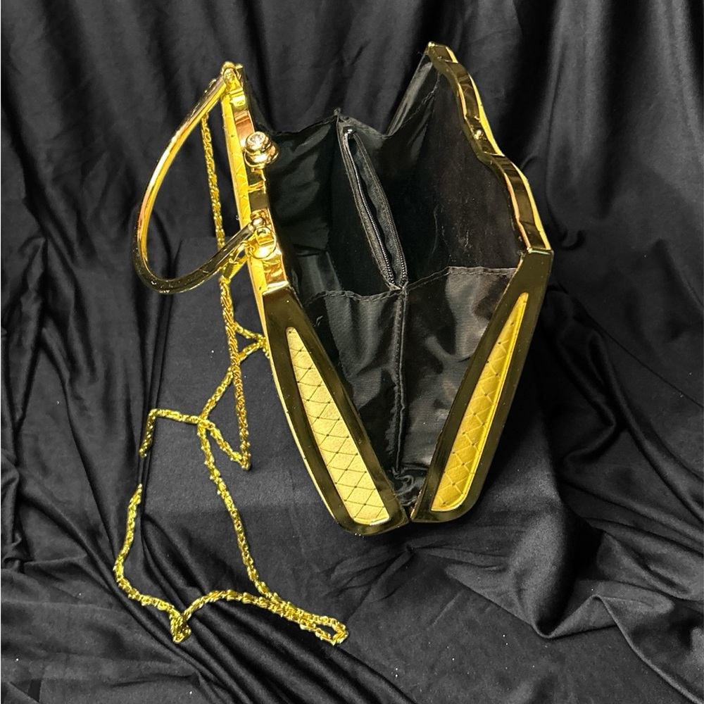 Joymax Vintage Gold Jewel Embellished with Rhinestone Kiss Clasp Purse Hand Bag - Picture 5 of 12